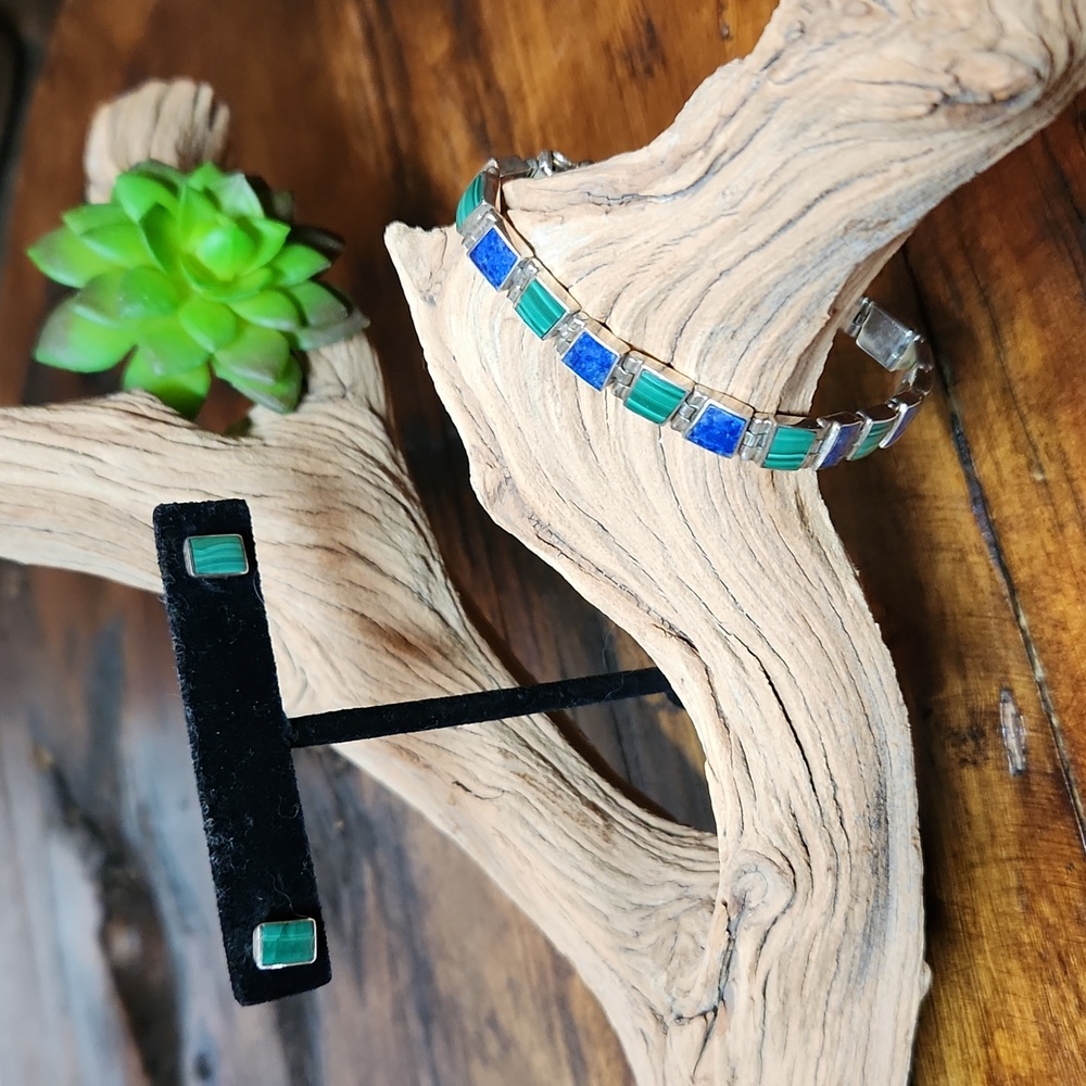 Julio Nunez set lapis lazuli bracelet & matching earrings